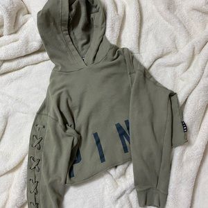 PINK Olive green cropped crew neck